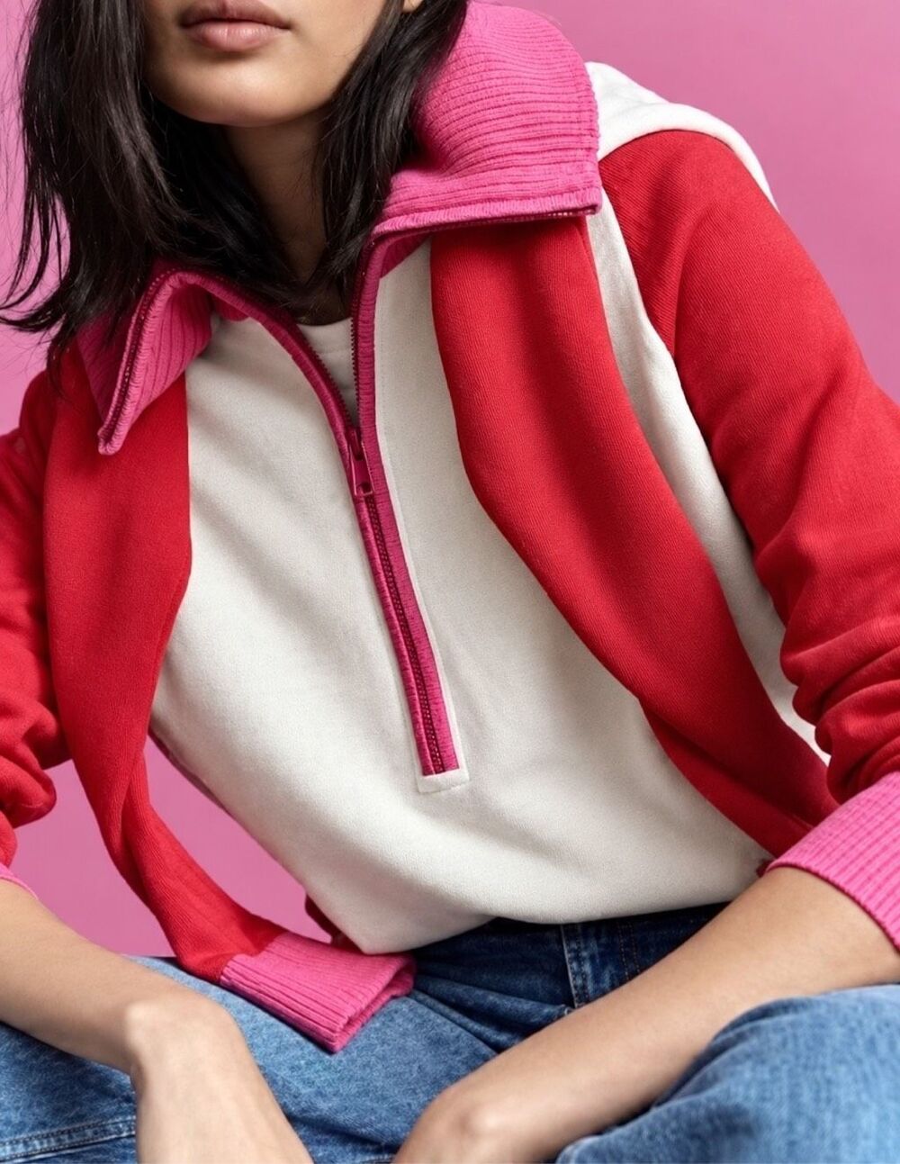 NWOT Boden colorblock Red Lucy Half-zip Jumper, Small $232 D15